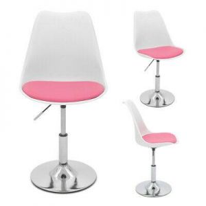 Pink Cushioned Desk Stool Office Chair Chrome Legs Lift Swivel Small Adjustable