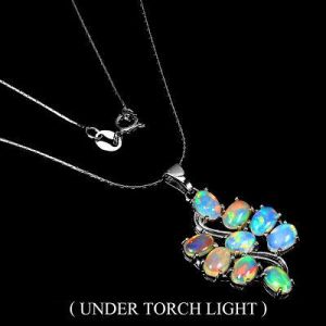 Unheated Oval Fire Opal Rainbow Full Flash 6x4mm Cz 925 Sterling Silver Necklace