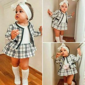 Toddler Baby Girls Winter Clothes Plaid Coat Tops+Tutu Dress Formal Outfits 2Pcs